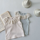 MILANCEL babaruhák, 2024-es babapóló, csipkegallér, ujjatlan baba felsők tömör póló babaruházat