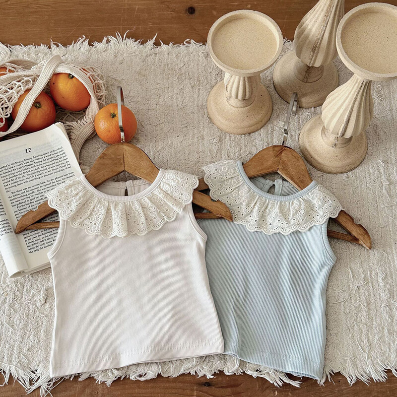 MILANCEL babaruhák, 2024-es babapóló, csipkegallér, ujjatlan baba felsők tömör póló babaruházat