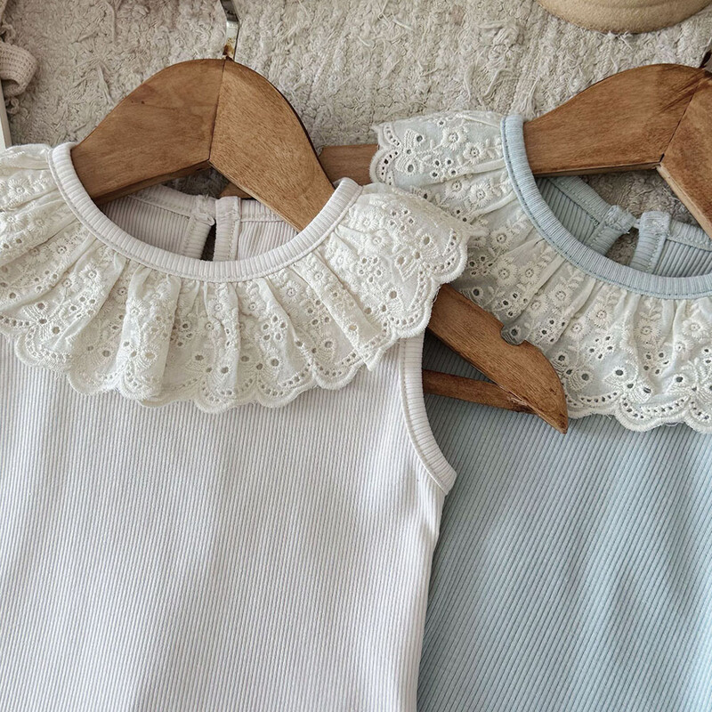 MILANCEL babaruhák, 2024-es babapóló, csipkegallér, ujjatlan baba felsők tömör póló babaruházat