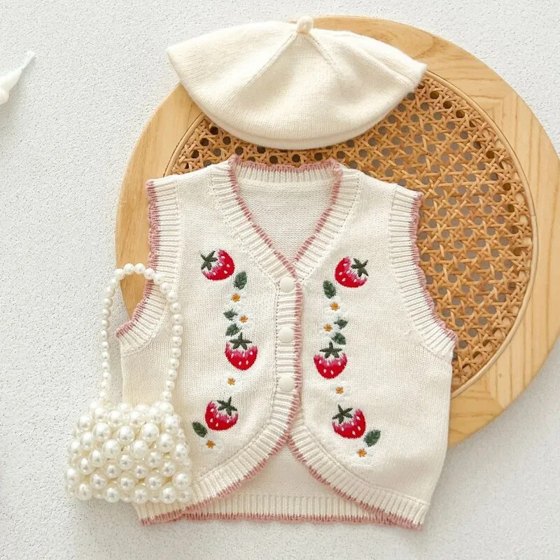 Πλεκτό κορίτσι 0-3 ετών Πλεκτό πουλόβερ Βρεφικό γιλέκο Φθινοπωρινό κέντημα Αμάνικη Ζακέτα Βρεφικό πλέξιμο Γιλέκο Βρεφικό πλεκτό Ανοιξιάτικα ρούχα