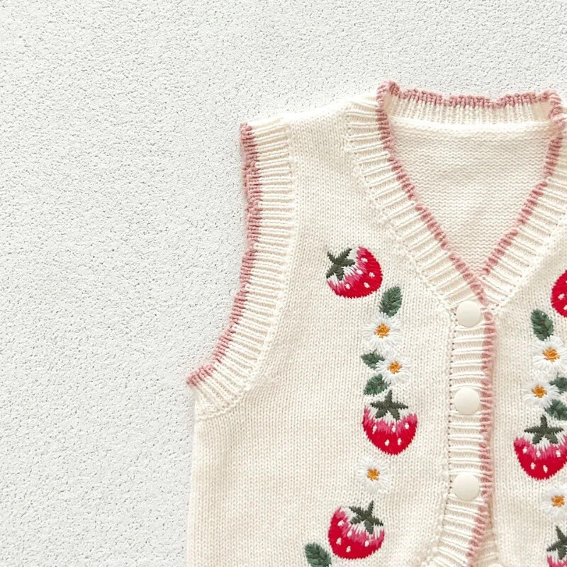 Πλεκτό κορίτσι 0-3 ετών Πλεκτό πουλόβερ Βρεφικό γιλέκο Φθινοπωρινό κέντημα Αμάνικη Ζακέτα Βρεφικό πλέξιμο Γιλέκο Βρεφικό πλεκτό Ανοιξιάτικα ρούχα