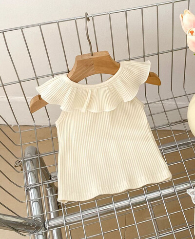 Καλοκαίρι 2024 Νέο Baby Tank Top για κορίτσια με ζαχαρωτό χρώμα Γλυκό γιακά με φύλλα Lotus Μπλουζάκια για νήπια