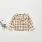 Modes rūtains krekliņš meitenēm, pavasara kokvilnas krekls ar garām piedurknēm, 3–24 mēn. zīdaiņu apģērbs