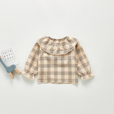 Modes rūtains krekliņš meitenēm, pavasara kokvilnas krekls ar garām piedurknēm, 3–24 mēn. zīdaiņu apģērbs