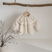 AYNIGIELL pavasara un rudens stila zīdaiņu mežģīņu apkakles augšdaļa, gudrs mazuļu T-krekls ar garām piedurknēm, 0-3 gadus vecas meitenes pamatkrekls