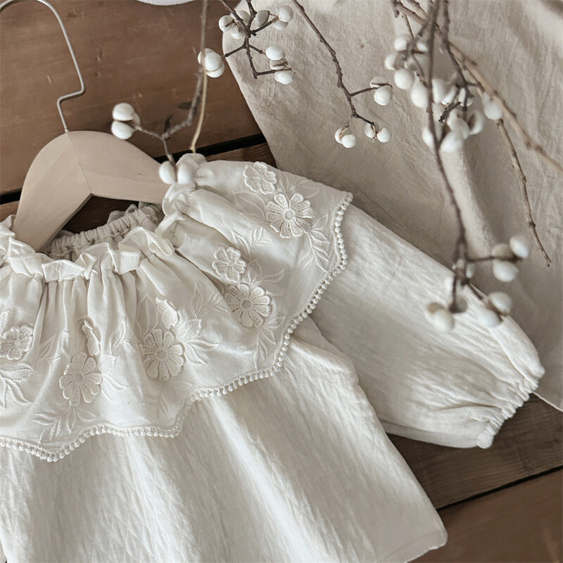 AYNIGIELL pavasara un rudens stila zīdaiņu mežģīņu apkakles augšdaļa, gudrs mazuļu T-krekls ar garām piedurknēm, 0-3 gadus vecas meitenes pamatkrekls