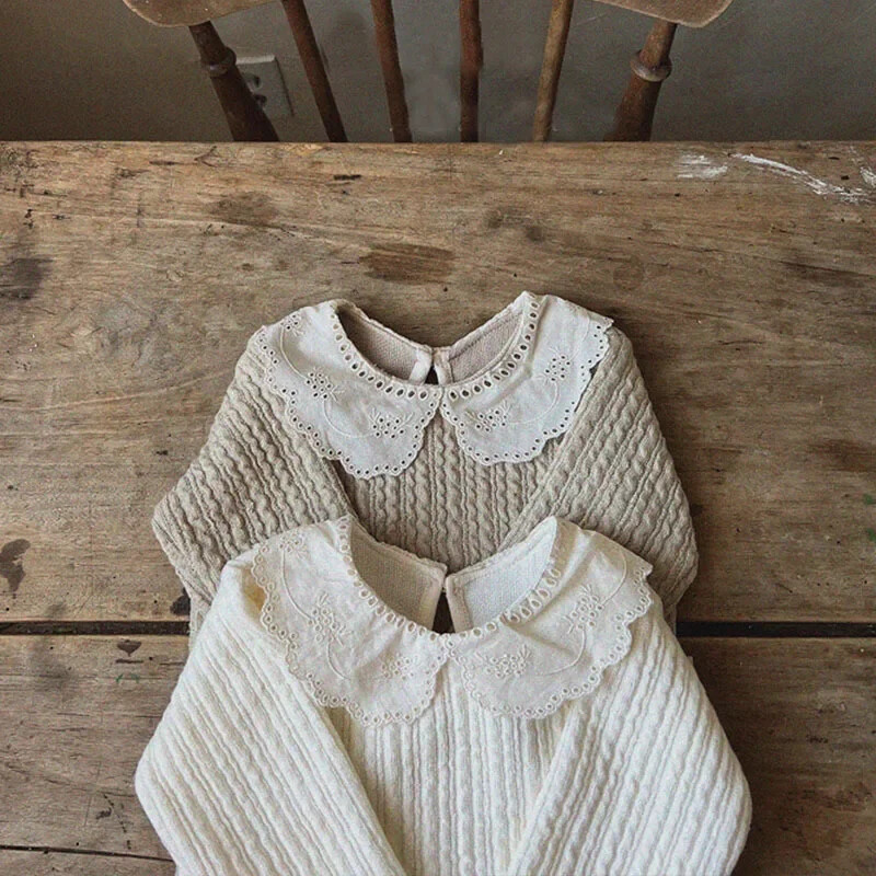 New Born Boutique Bērnu apģērbs Zīdaiņu meiteņu T-krekli Kokvilna, biezināta mežģīņu šuvju pamatne krekls Kawaii Toddler Girls Drēbes