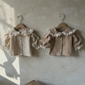 Stilīgs bērnu krekls ar garām piedurknēm Top Jauna pavasara kolekcija Mežģīņu apgriešanas sieviešu jaka krekls bērniem Moderna šļūtene