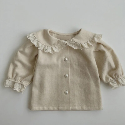 Stilīgs bērnu krekls ar garām piedurknēm Top Jauna pavasara kolekcija Mežģīņu apgriešanas sieviešu jaka krekls bērniem Moderna šļūtene