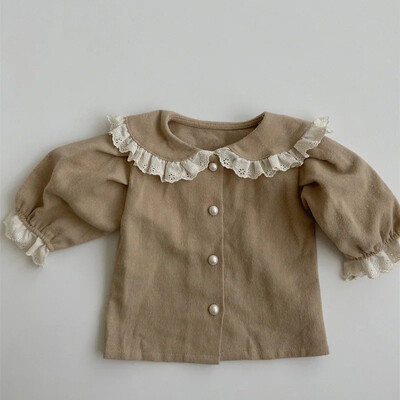 Stilīgs bērnu krekls ar garām piedurknēm Top Jauna pavasara kolekcija Mežģīņu apgriešanas sieviešu jaka krekls bērniem Moderna šļūtene