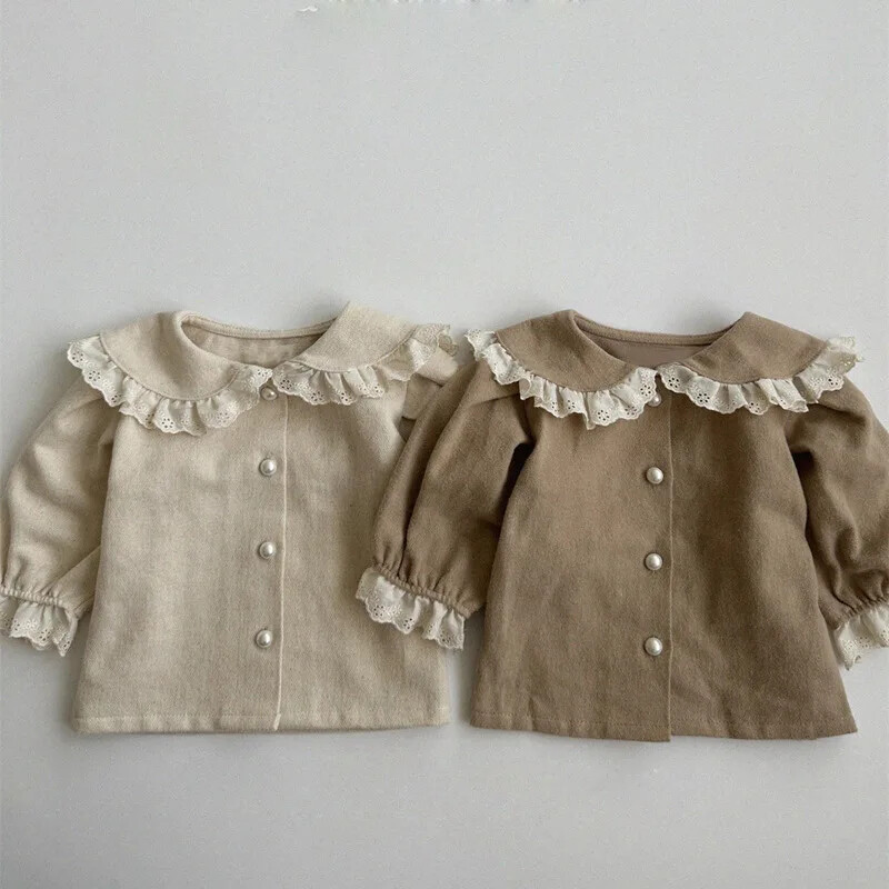 Stilīgs bērnu krekls ar garām piedurknēm Top Jauna pavasara kolekcija Mežģīņu apgriešanas sieviešu jaka krekls bērniem Moderna šļūtene