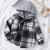 Férfi baba hosszú ujjú kockás kapucnis ing felső