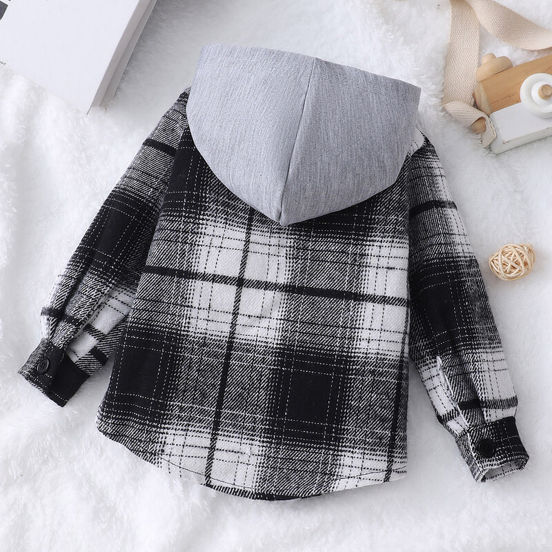 Férfi baba hosszú ujjú kockás kapucnis ing felső