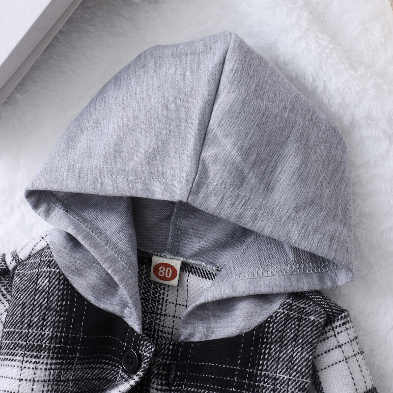 Férfi baba hosszú ujjú kockás kapucnis ing felső