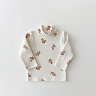 Zēnu un meiteņu T-krekls ar garām piedurknēm T-krekli Toddler Vienkrāsaini džemperi 2024. gada pavasara rudens bērnu apģērbi ar augstu apkakli