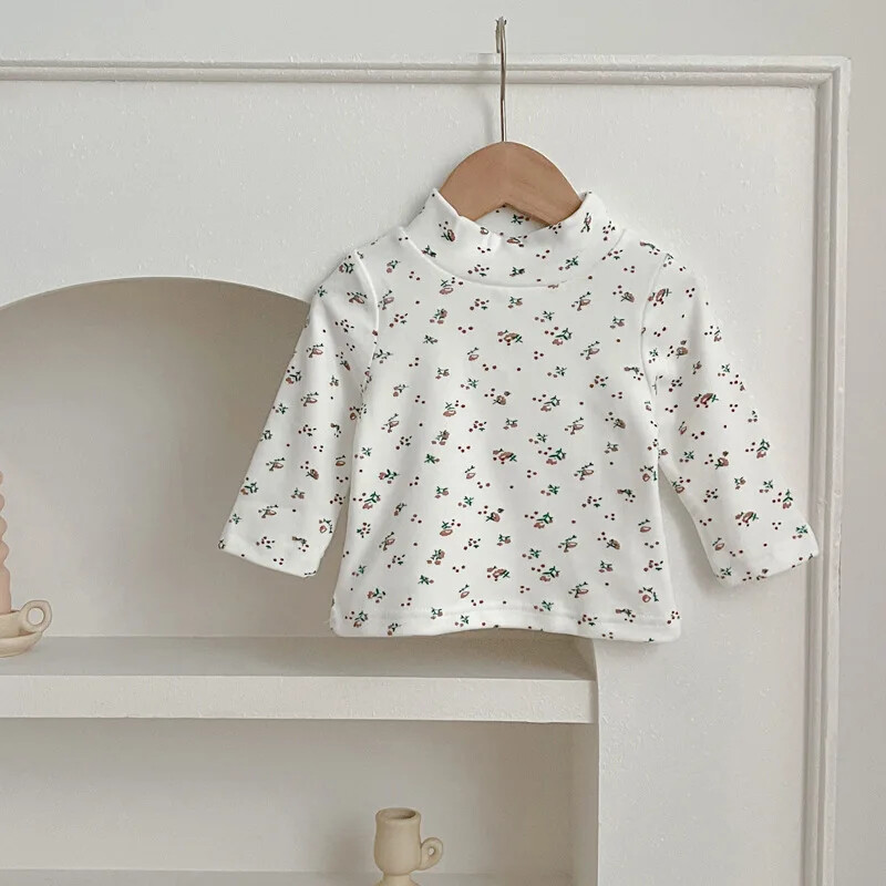 Zēnu un meiteņu T-krekls ar garām piedurknēm T-krekli Toddler Vienkrāsaini džemperi 2024. gada pavasara rudens bērnu apģērbi ar augstu apkakli