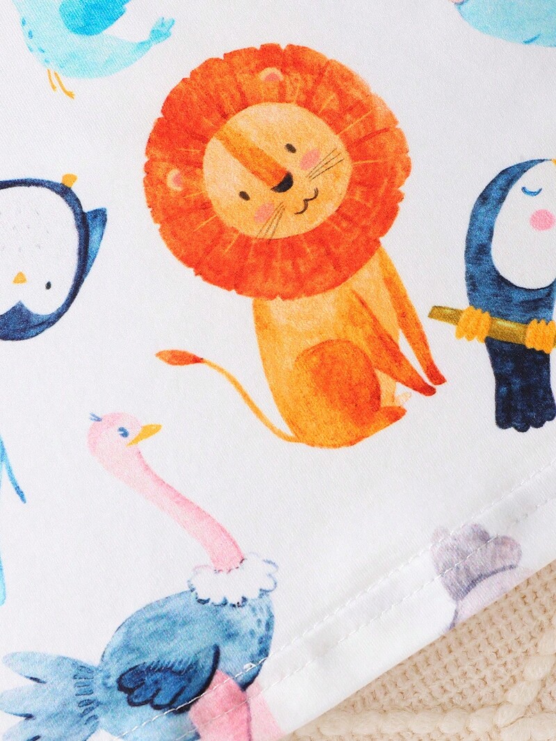 3 daļīgs vasaras jauns, gudrs ikdienas, ērts, elpojošs mazulis, jauks dzīvnieku apdruka, apaļa apkakle ar īsām piedurknēm.