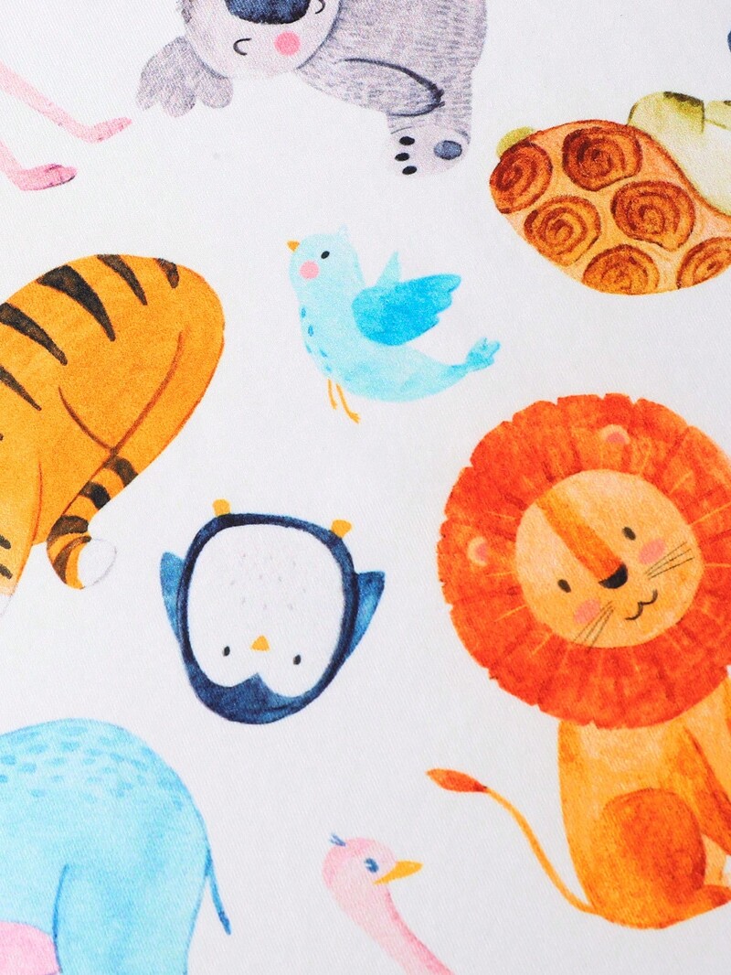 3 daļīgs vasaras jauns, gudrs ikdienas, ērts, elpojošs mazulis, jauks dzīvnieku apdruka, apaļa apkakle ar īsām piedurknēm.