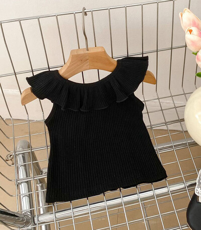 2024. gada vasara, jaunas meiteņu konfekšu krāsas Sweet Baby Tank Top Lotus Leaf Collar Veste Toddler Outweet Tops