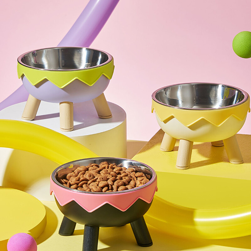 Ένα πολύχρωμο μπολ ντοπαμίνης για κατοικίδια Μόδα τροφοδοσία μεγάλης χωρητικότητας από ανοξείδωτο ατσάλι μπολ για σκύλους πόσιμο νερό λαιμό γάτα μπολ με κέλυφος αυγού ψηλά