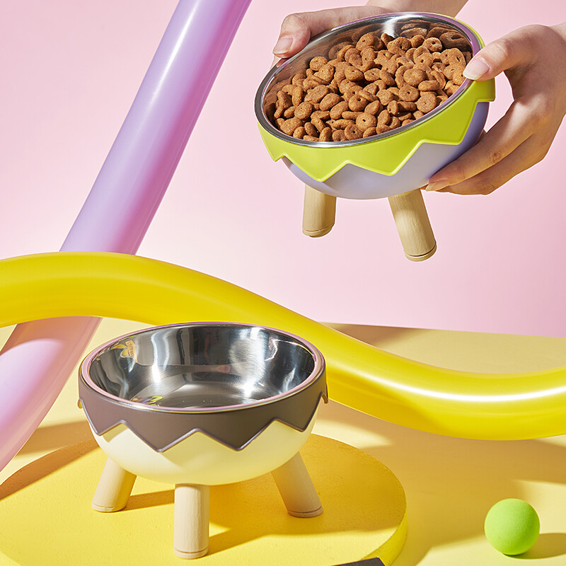 Ένα πολύχρωμο μπολ ντοπαμίνης για κατοικίδια Μόδα τροφοδοσία μεγάλης χωρητικότητας από ανοξείδωτο ατσάλι μπολ για σκύλους πόσιμο νερό λαιμό γάτα μπολ με κέλυφος αυγού ψηλά