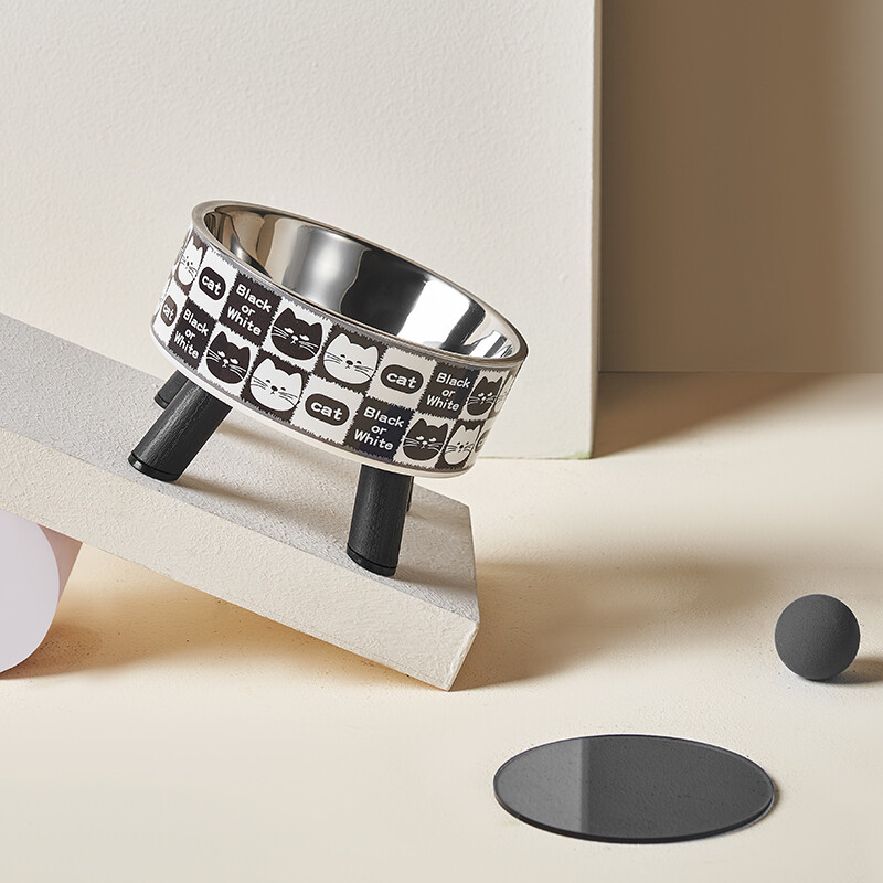 Viengabala karikatūra mājdzīvnieka kakla aizsardzība nerūsējošā tērauda bļoda Bez melnas mutes kaķa bļoda ar augstu kaklu retro augsta pēdu bļoda barošanai ar ūdeni