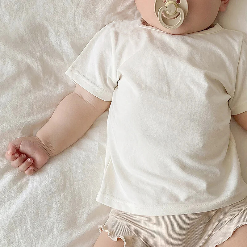 Βρεφική μπλούζα για βρέφη για κορίτσια Καλοκαιρινό λεπτό νεογέννητο μπλουζάκι μονόχρωμο μπλουζάκι βαμβακερό κοντό μανίκι 0-24 μηνών Κορυφαία ρούχα 2024