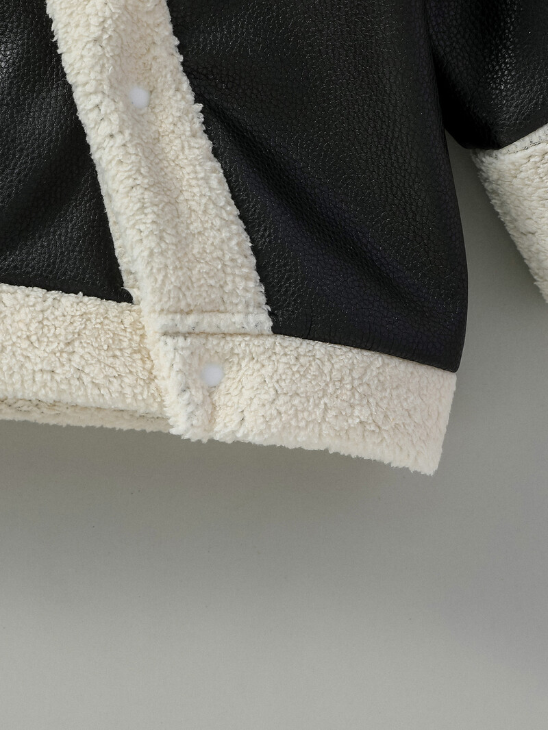 2024 Baby Boys Melni Ādas Mēteļi Ziemas Mode Novelkams Apkakle Jakas Biezas Siltas Virsdrēbes Bērnu Apģērbi 3M-3Y