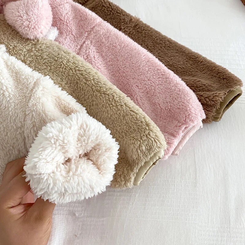 Plīša meiteņu puišu jaka Pavasaris Rudens Saglabā siltumu Virsdrēbes ar rāvējslēdzēju kapuci Cute Rabbit Bear Zīdaiņu mētelis 0-5 gadi Bērnu apģērbi