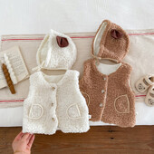 Ins koreai stílusú őszi és téli új meleg baba mellény Kardigán bárány gyapjú mellény Rajzfilm medvekabát kalappal