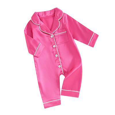 Pudcoco jaundzimušais, zēns, meitene, satins Slik pidžamas kombinezoni ar garām piedurknēm, pogām uz leju Romper Pjs zīdaiņu guļamveļa 0-24M