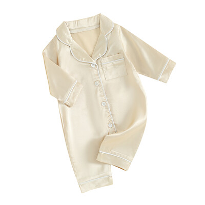 Pudcoco jaundzimušais, zēns, meitene, satins Slik pidžamas kombinezoni ar garām piedurknēm, pogām uz leju Romper Pjs zīdaiņu guļamveļa 0-24M