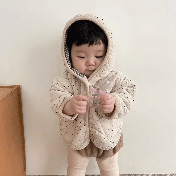 9534E Παιδικά ρούχα με κουκούλα και βαμβακερό παλτό Winter Spring Wave Dot Baby Boy`s παλτό Κοριτσίστικο μπουφάν με βαμβακερή επένδυση