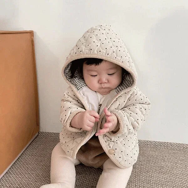 9534E Παιδικά ρούχα με κουκούλα και βαμβακερό παλτό Winter Spring Wave Dot Baby Boy`s παλτό Κοριτσίστικο μπουφάν με βαμβακερή επένδυση