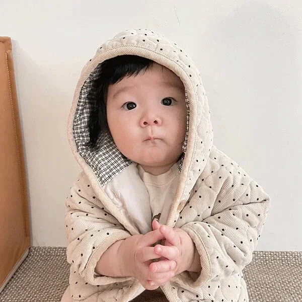 9534E Παιδικά ρούχα με κουκούλα και βαμβακερό παλτό Winter Spring Wave Dot Baby Boy`s παλτό Κοριτσίστικο μπουφάν με βαμβακερή επένδυση