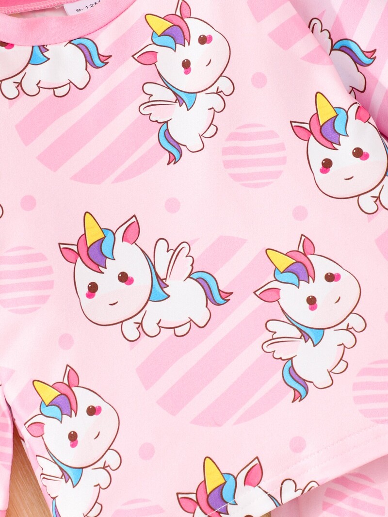 2 részes őszi kislány rajzfilm kényelmes egyszerű, aranyos hosszú ujjú nadrág bő pizsama szett Unikornis teljes mintával