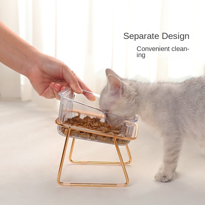 Kaķa bļoda caurspīdīga bļoda ar augstu pēdu slīpi kakla aizsardzība Dzeramais ūdens Kaķa graudu bļoda mājdzīvnieks Viegli tīrāma bļoda