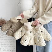 2025. gada ziemas jauns, silts, silts, flīsa, zīdaiņu mētelis, zīdaiņu polsterēta jaka, kā arī samta bieza bantīšu izšūšana ar atloku jaka