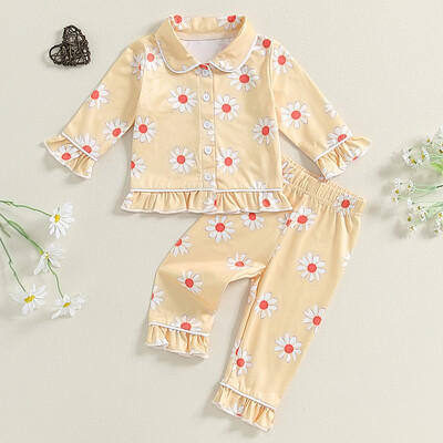 Παιδικές πυτζάμες για κοριτσάκια με στάμπα φράουλα Νυχτερινά φορέματα μακρυμάνικα βολάν μπλούζες με ελαστικό παντελόνι μέσης Πυτζάμες Σαλόνια