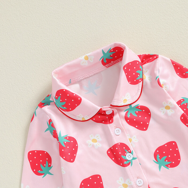 Παιδικές πυτζάμες για κοριτσάκια με στάμπα φράουλα Νυχτερινά φορέματα μακρυμάνικα βολάν μπλούζες με ελαστικό παντελόνι μέσης Πυτζάμες Σαλόνια
