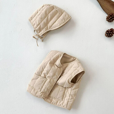 Őszi téli baba mellény kalappal 2 DB melegebb pamut kabát divat koreai gyerek mellény lányoknak fiúknak felsőruházat kabátok ruhák