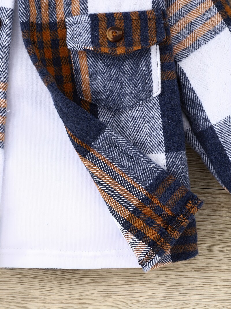 Rudens un ziemas angļu stila zēnu rūtainā jaka āra ikdienas modes ārzemju silts jauns kabatas mētelis ar kapuci