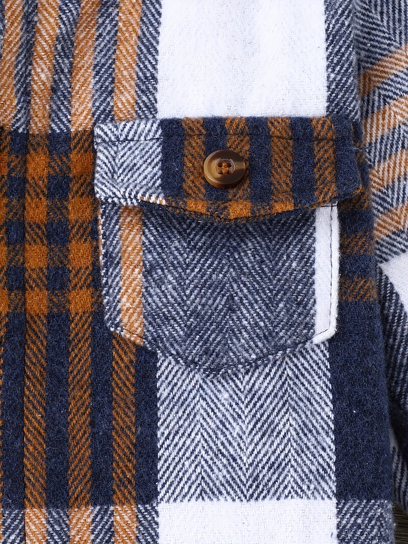 Rudens un ziemas angļu stila zēnu rūtainā jaka āra ikdienas modes ārzemju silts jauns kabatas mētelis ar kapuci