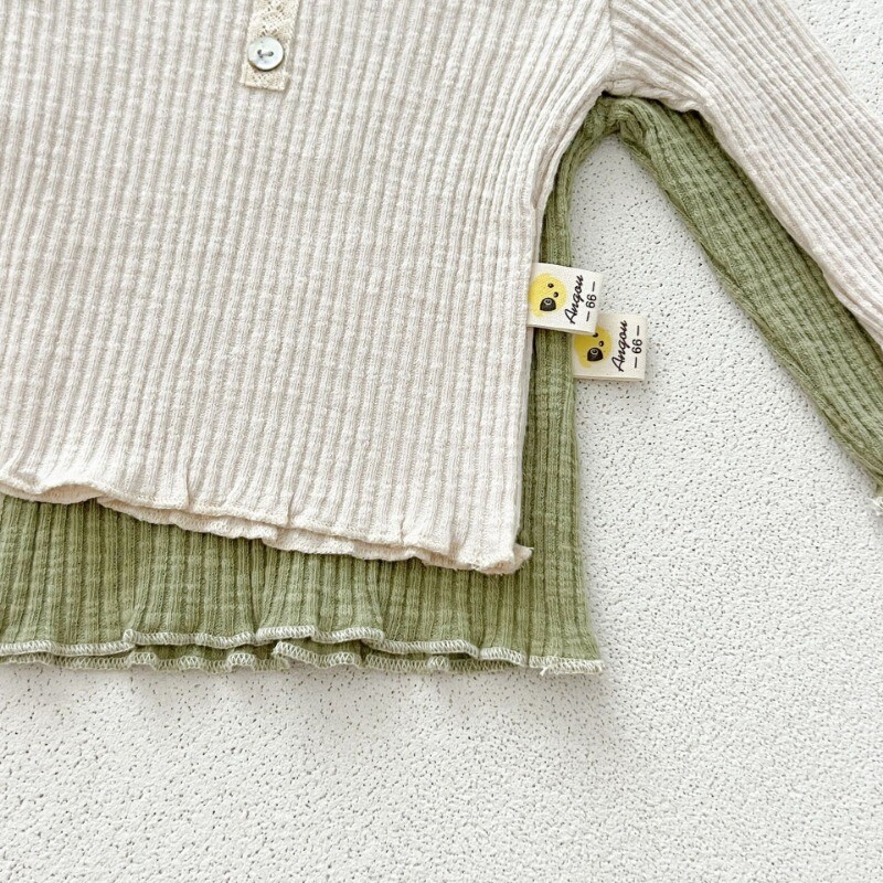 3Gb Jaundzimušo korejiešu stila pavasara rudens solīdi guļamveļa meiteņu kokvilnas šauri pidžamas komplekti ar garām piedurknēm topi+bikses volāni priekšautiņi