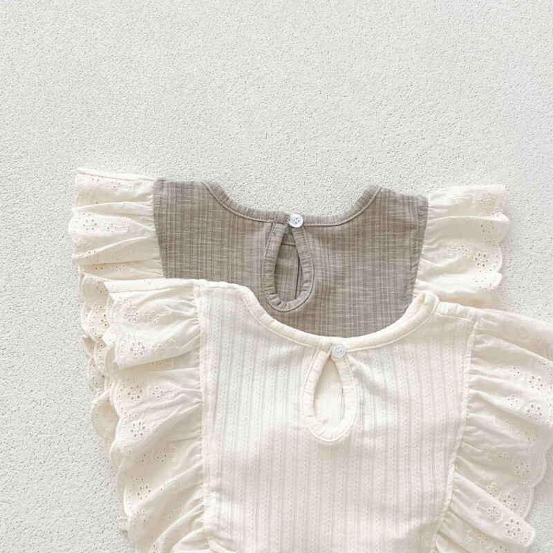 3Gb Jaundzimušo korejiešu stila pavasara rudens solīdi guļamveļa meiteņu kokvilnas šauri pidžamas komplekti ar garām piedurknēm topi+bikses volāni priekšautiņi