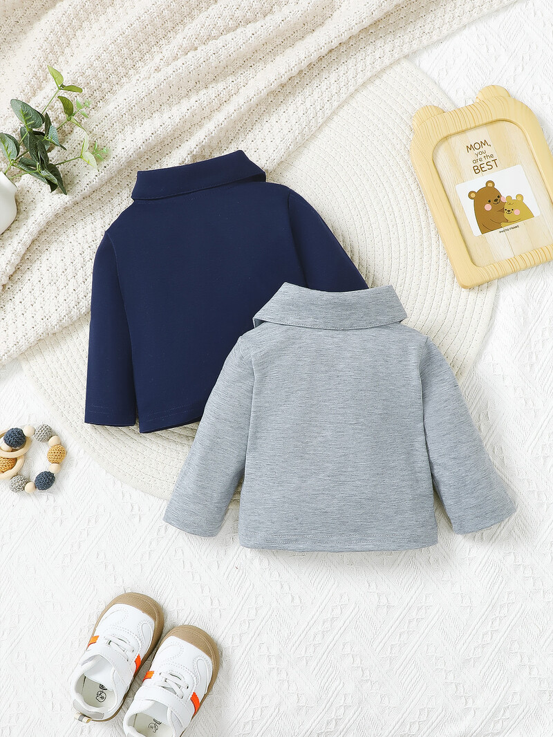 Pavasara un rudens tīras krāsas Vienkāršs polo krekls ar garām piedurknēm zēniem iekšpuse Zēniem ar atloku Ērts pamata krekls