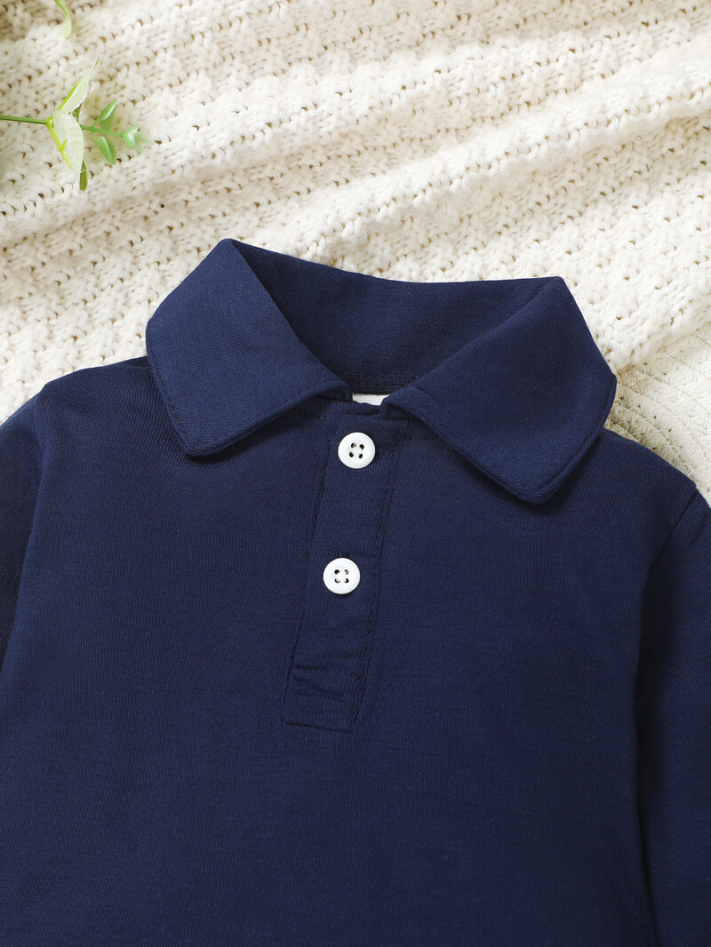 Pavasara un rudens tīras krāsas Vienkāršs polo krekls ar garām piedurknēm zēniem iekšpuse Zēniem ar atloku Ērts pamata krekls