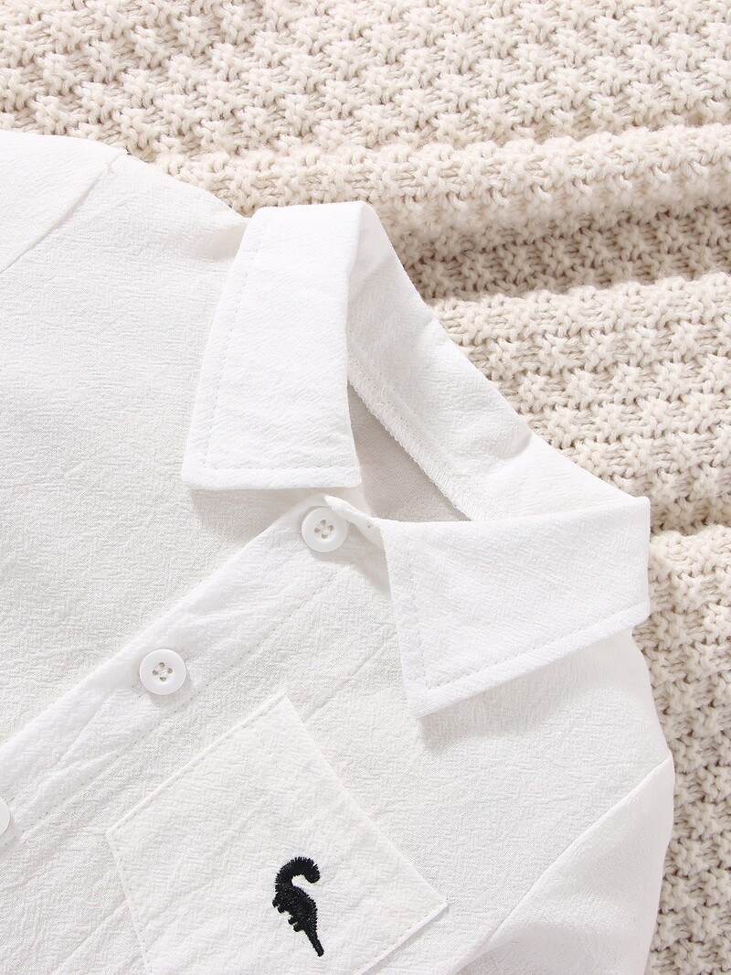 Ανοιξιάτικο και Φθινόπωρο Αγοράκι Νέα μόδα Μόδα Λευκό Παλτό Πουκάμισο Μικρό Κέντημα Δεινοσαύρων Μοτίβο Αναψυχής Αθλητικά Άνετα