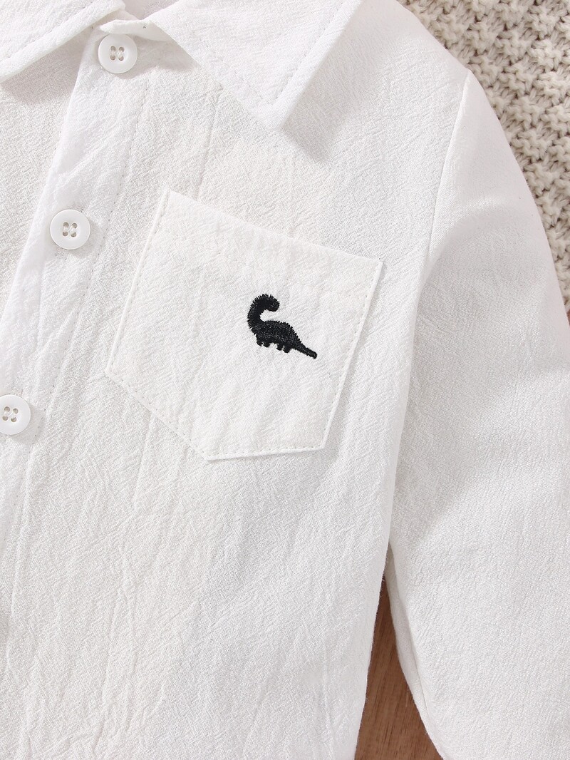 Ανοιξιάτικο και Φθινόπωρο Αγοράκι Νέα μόδα Μόδα Λευκό Παλτό Πουκάμισο Μικρό Κέντημα Δεινοσαύρων Μοτίβο Αναψυχής Αθλητικά Άνετα