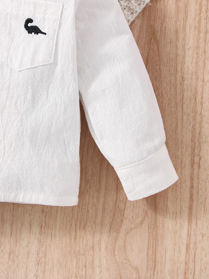 Ανοιξιάτικο και Φθινόπωρο Αγοράκι Νέα μόδα Μόδα Λευκό Παλτό Πουκάμισο Μικρό Κέντημα Δεινοσαύρων Μοτίβο Αναψυχής Αθλητικά Άνετα